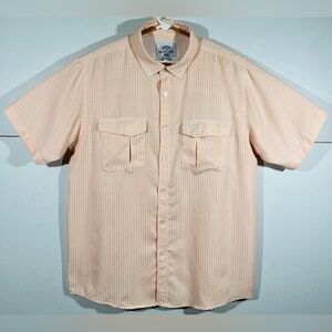 AFTCO American Fishing Tackle Co Mens Short Sleeve Orange Button Up Vented Sz L